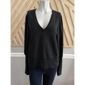 SUNDAYS Butler V Neck Black Puff Sleeve Sweatshirt